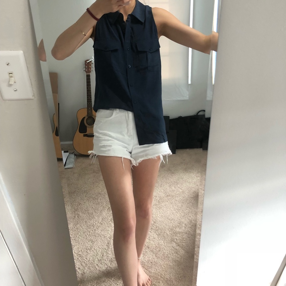 Barneys New York Navy Button Down Tank Top